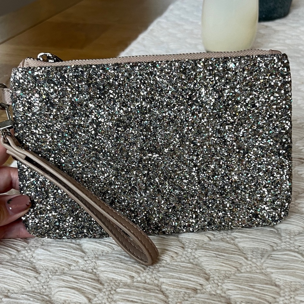 Express Glitter Clutch - Silver and Tan